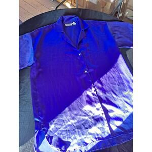 VINTAGE Victoria’s Secret Gold Label Purple Satin Paisley Collar Shirt Size P/S